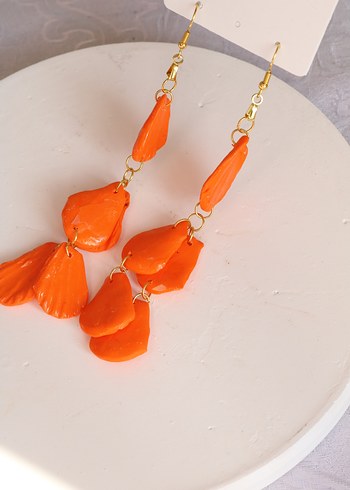 Turuncu Boncuklu Uzun Bohem Küpe - Görsel 7