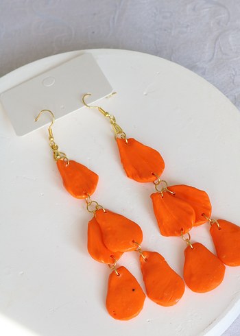 Turuncu Boncuklu Uzun Bohem Küpe - Görsel 3