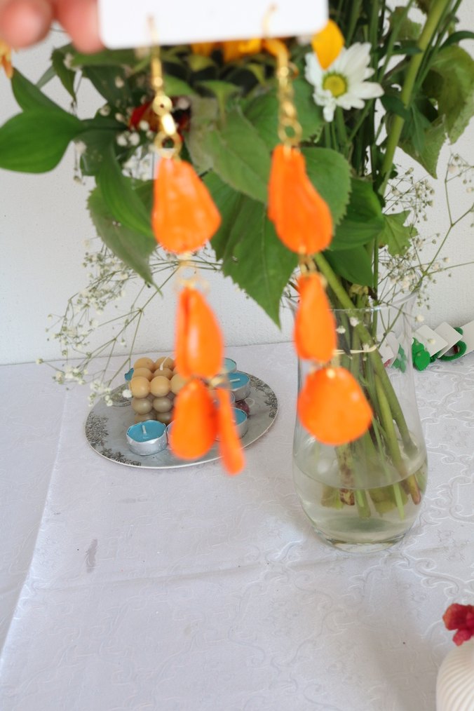 Turuncu Boncuklu Uzun Bohem Küpe - Görsel 5