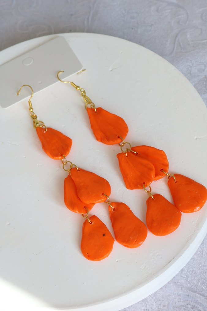 Turuncu Boncuklu Uzun Bohem Küpe - Görsel 2