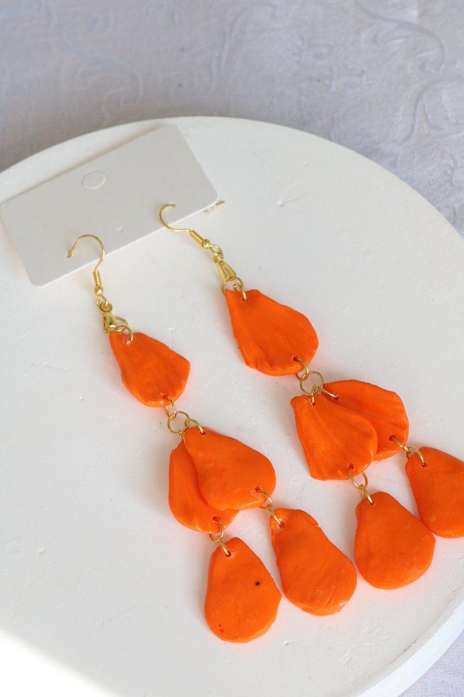 Turuncu Boncuklu Uzun Bohem Küpe - Görsel 3