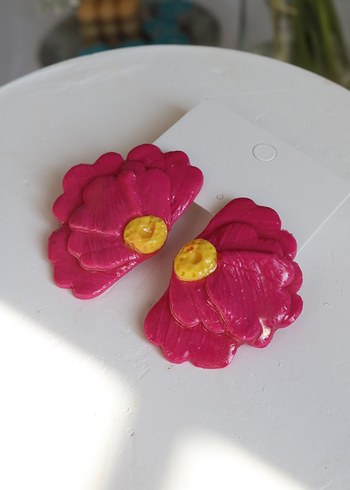 Pembe Çiçek Desenli Mini Küpe - Görsel 7