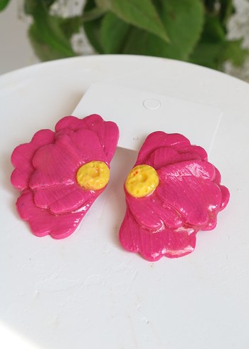 Pembe Çiçek Desenli Mini Küpe - Görsel 3