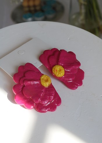 Pembe Çiçek Desenli Mini Küpe - Görsel 6