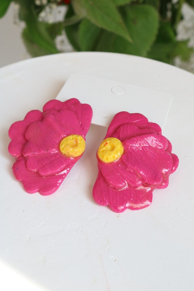 Pembe Çiçek Desenli Mini Küpe - Görsel 3