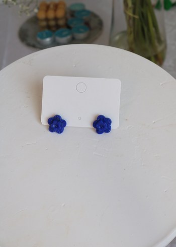 Mavi Boncuklu Mini Çiçek Küpeler - Görsel 8