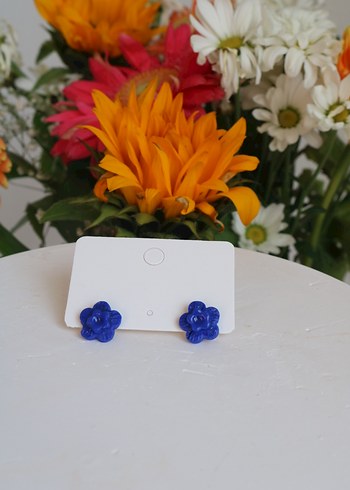 Mavi Boncuklu Mini Çiçek Küpeler - Görsel 7