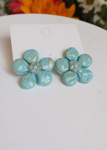 Mini Turkuaz Boncuklu Çiçek Küpe - Görsel 5