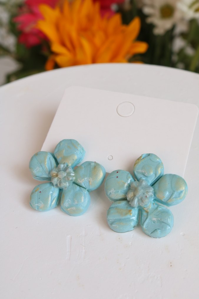 Mini Turkuaz Boncuklu Çiçek Küpe - Görsel 4