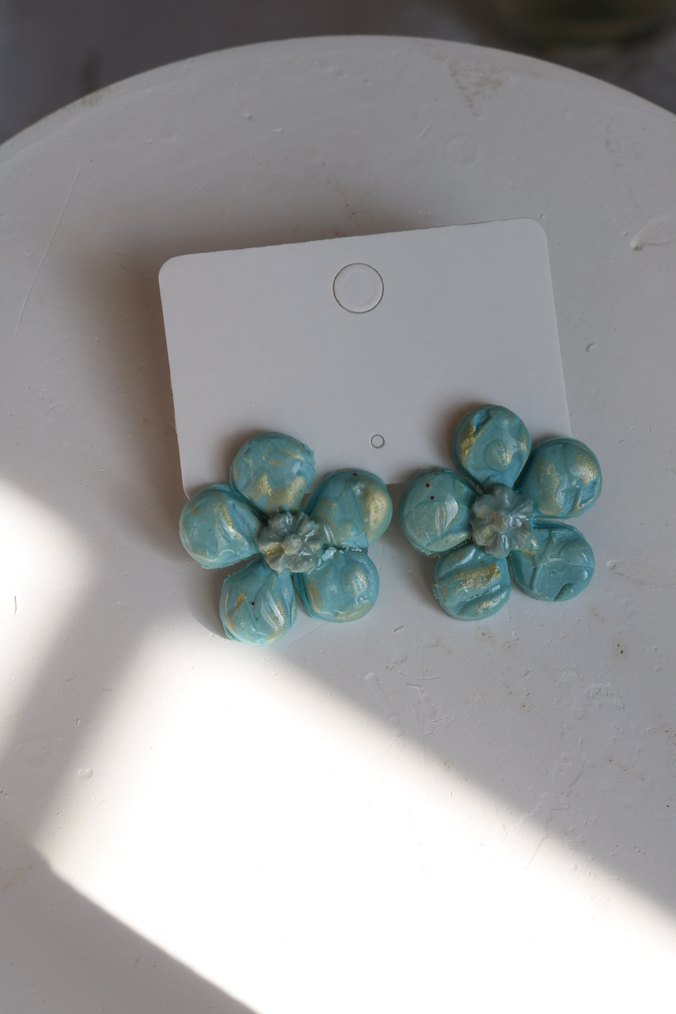 Mini Turkuaz Boncuklu Çiçek Küpe - Görsel 2