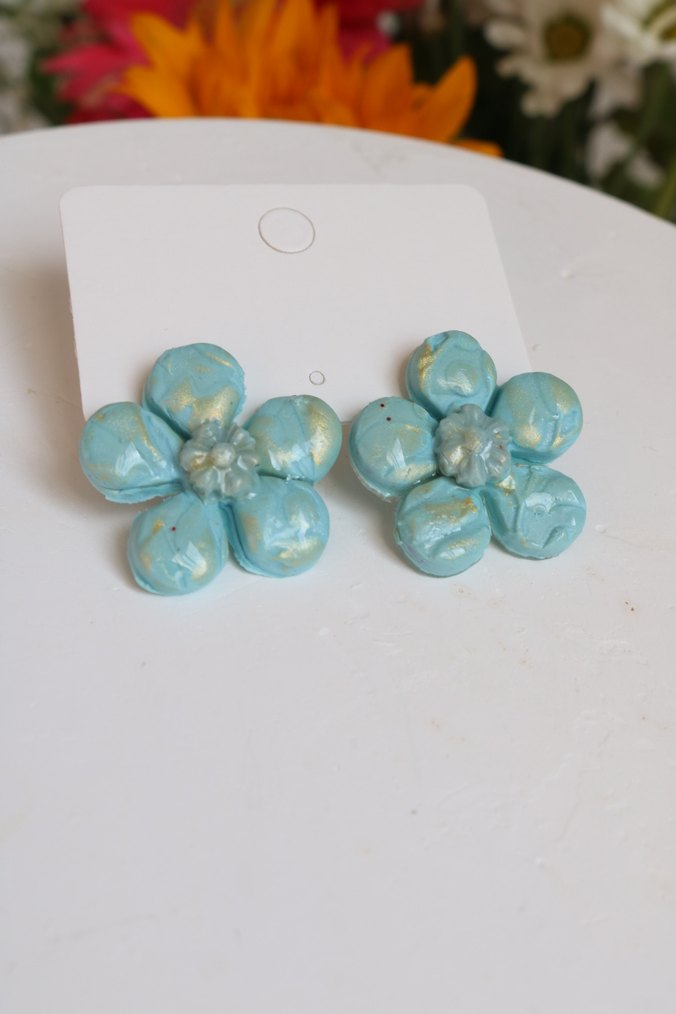 Mini Turkuaz Boncuklu Çiçek Küpe - Görsel 5