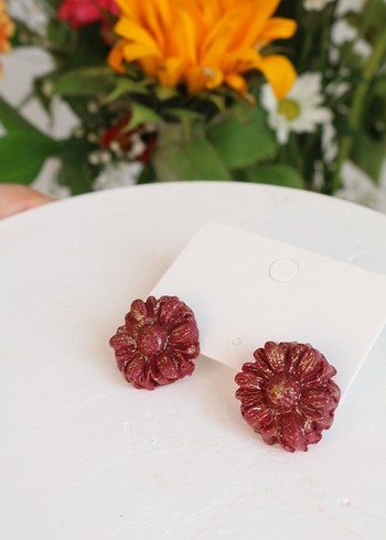 Kırmızı Boncuklu Mini Çiçek Küpeler - Görsel 2