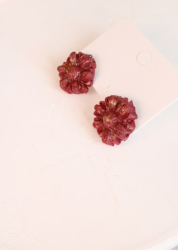 Kırmızı Boncuklu Mini Çiçek Küpeler - Görsel 7