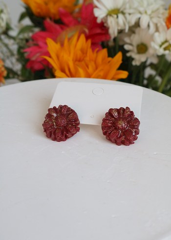 Kırmızı Boncuklu Mini Çiçek Küpeler - Görsel 8