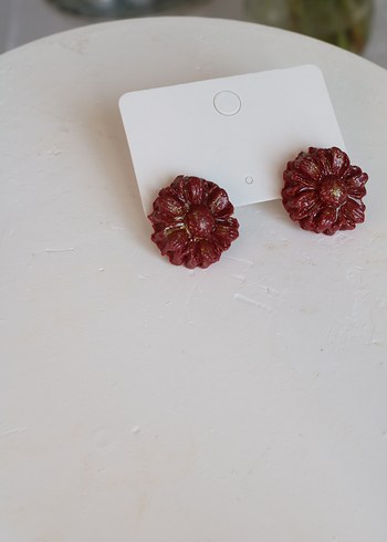 Kırmızı Boncuklu Mini Çiçek Küpeler - Görsel 6