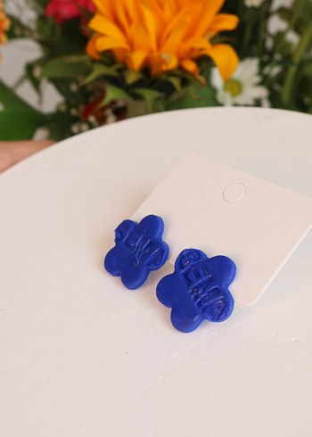 Mavi Mini Düğmeli Çiçek Küpeler - Görsel 5