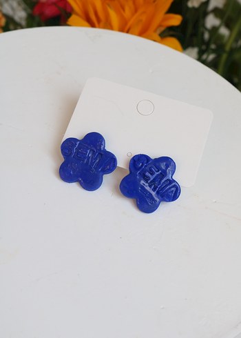 Mavi Mini Düğmeli Çiçek Küpeler - Görsel 7