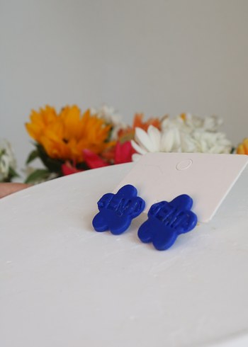 Mavi Mini Düğmeli Çiçek Küpeler - Görsel 4