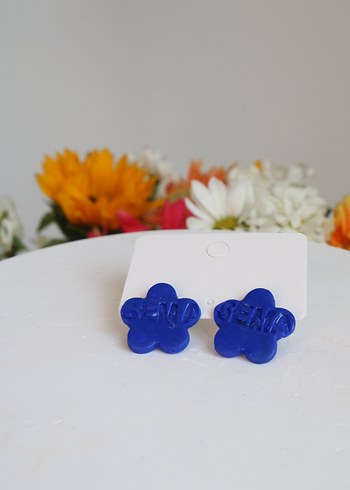 Mavi Mini Düğmeli Çiçek Küpeler - Görsel 3