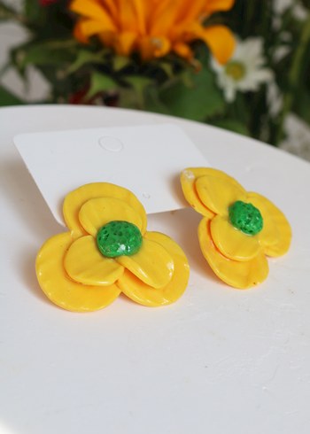 Sarı Çiçekli Mini Bohem Küpe - Görsel 8