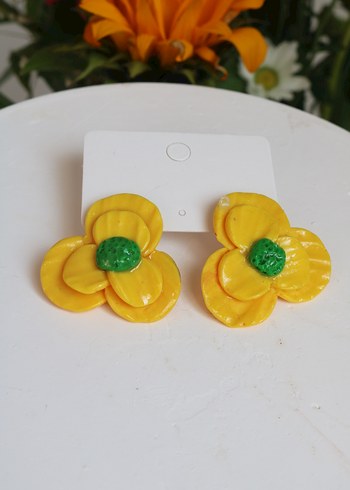 Sarı Çiçekli Mini Bohem Küpe - Görsel 4