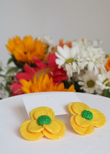 Sarı Çiçekli Mini Bohem Küpe - Görsel 5