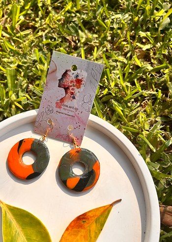 Turuncu Mini Bohem Desenli el yapımı Polimer kil Küpe Küpe