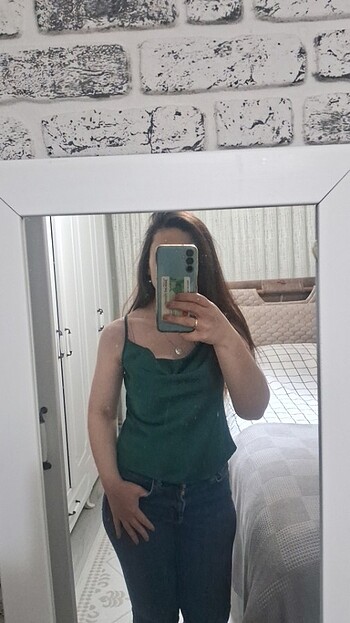 Askili saten bluz - Görsel 2