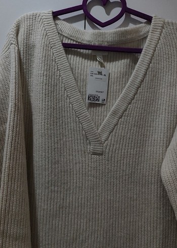 H&M V Yaka Bej Triko lastik örgülü Kadın Elbise - Görsel 5