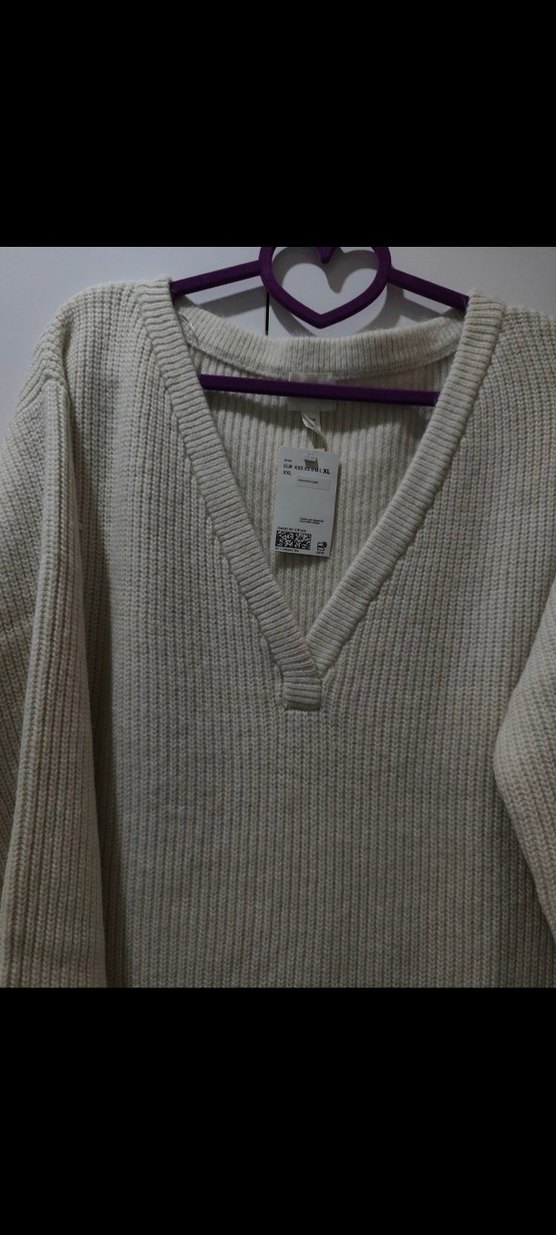 H&M V Yaka Bej Triko lastik örgülü Kadın Elbise - Görsel 4