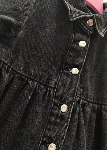 LC Waikiki Kız Çocuk Siyah Denim Düğmeli Elbise - Görsel 3
