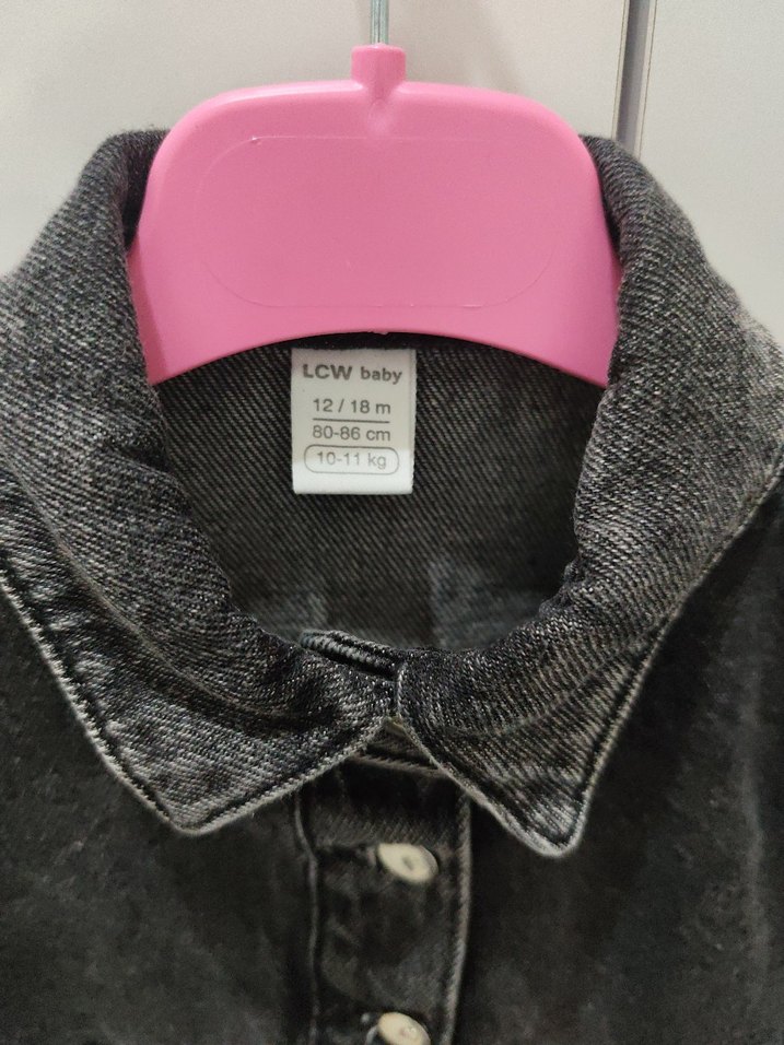 LC Waikiki Kız Çocuk Siyah Denim Düğmeli Elbise - Görsel 4