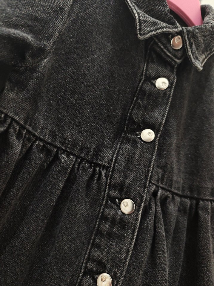 LC Waikiki Kız Çocuk Siyah Denim Düğmeli Elbise - Görsel 3