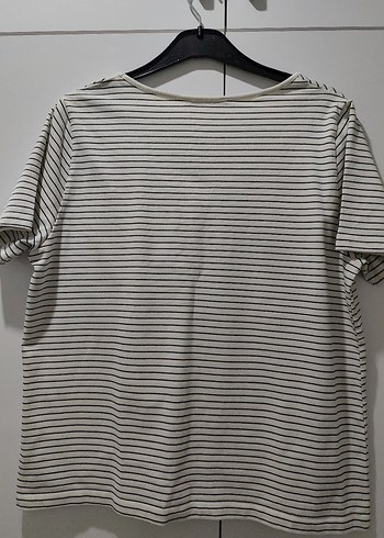 Mango V Yaka Pliseli Gri Çizgili Tişört - Görsel 2