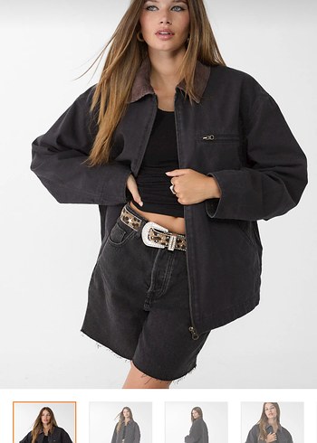 Stradivarius kontrast yakalı denim ceket - Görsel 2