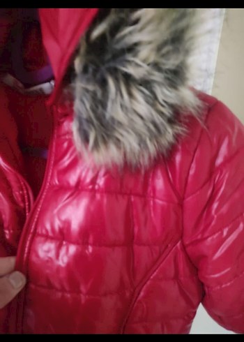 Kürk Detaylı Kırmızı Kadın Kısa Kaban - Görsel 4