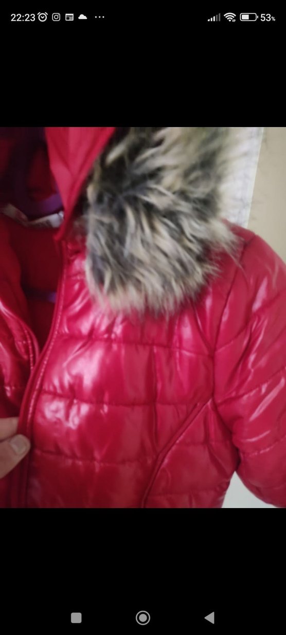 Kürk Detaylı Kırmızı Kadın Kısa Kaban - Görsel 4