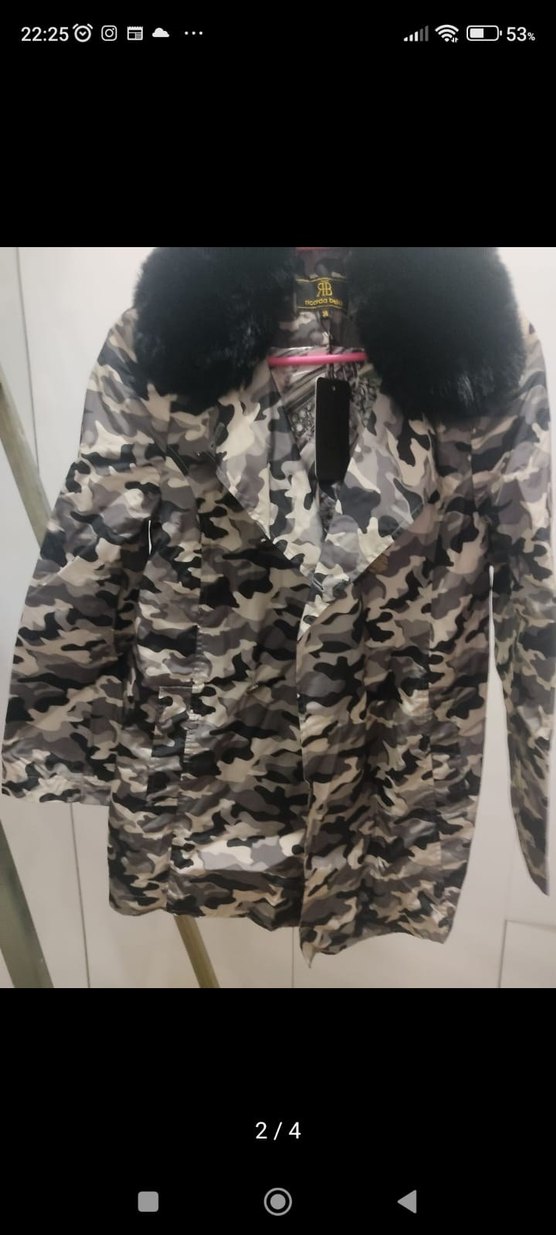 Kürk Detaylı Gri Kamuflaj Mini Kışlık Kadın Mont - Görsel 2