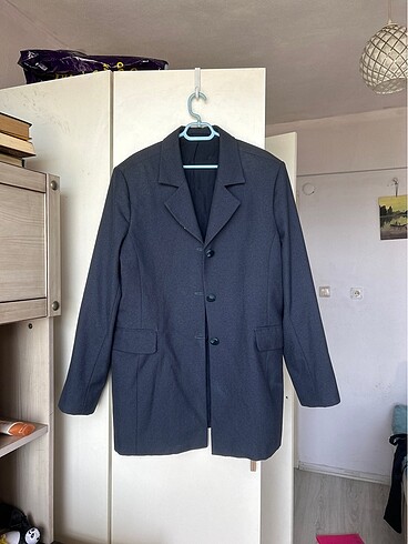 uzun oversize mavi blazer