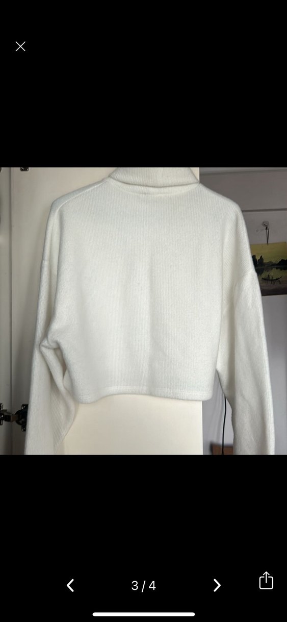 Beyaz Yüksek Yakalı Örgü Kadın Kazak - Görsel 2