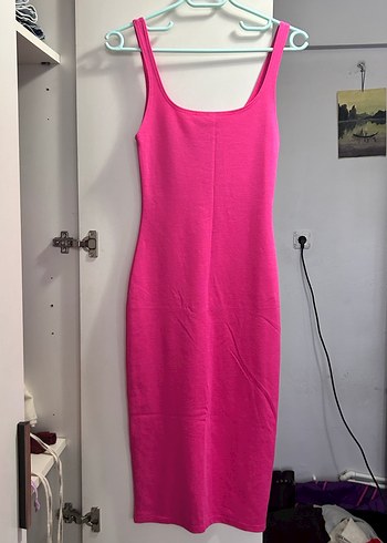 Pembe Midi Sade Kadın Elbise - Görsel 2