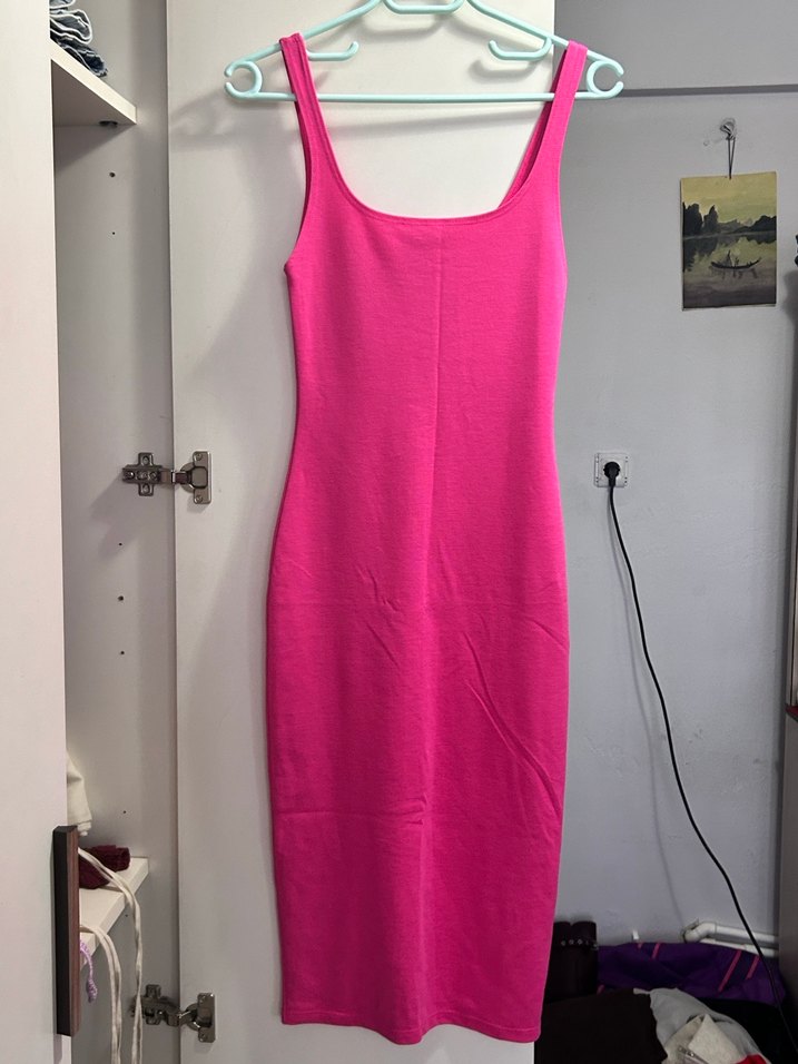 Pembe Midi Sade Kadın Elbise - Görsel 2