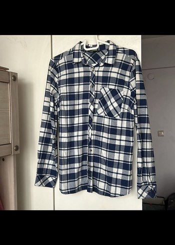 Kadın Mavi Gri Kareli Uzun Kollu Gömlek - Görsel 2