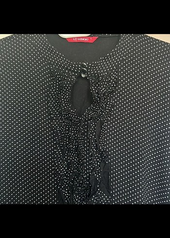 puantiyeli Düğmeli Siyah Uzun Kollu Triko Bluz - Görsel 2