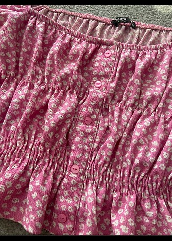 Pembe Düğmeli Kısa Kollu Mini Bluz - Görsel 2