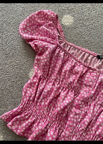 Pembe Düğmeli Kısa Kollu Mini Bluz - Görsel 3