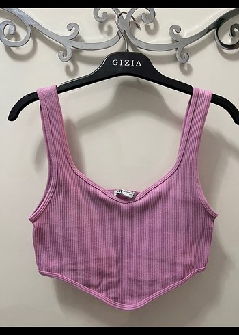 Pembe Kadın fitilli Crop Top - Görsel 2