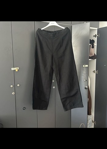 Siyah Kemerli Kadın Keten Pantolon - Görsel 2