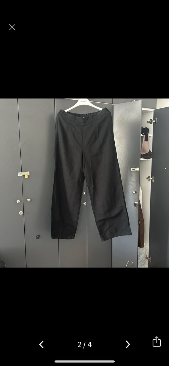 Siyah Kemerli Kadın Keten Pantolon - Görsel 2