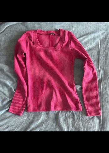 Pembe Fitilli Kadın Triko Kazak - Görsel 2